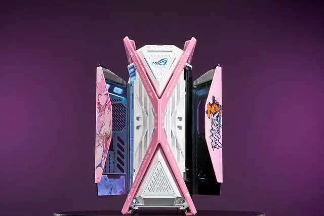 Alt view image 2 of 7 - GR701 E-ATX computer case, 420 mm dual radiator support, four 140 mm fans, metal GPU holder, component storage, ARGB fan hub, 60W fast charging-Honkai Impact Elysia(Pink)