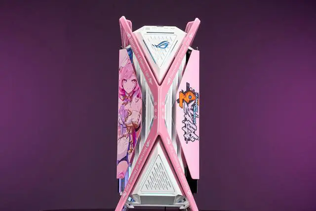 Alt view image 3 of 7 - GR701 E-ATX computer case, 420 mm dual radiator support, four 140 mm fans, metal GPU holder, component storage, ARGB fan hub, 60W fast charging-Honkai Impact Elysia(Pink)
