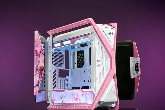 Alt view image 5 of 7 - GR701 E-ATX computer case, 420 mm dual radiator support, four 140 mm fans, metal GPU holder, component storage, ARGB fan hub, 60W fast charging-Honkai Impact Elysia(Pink)