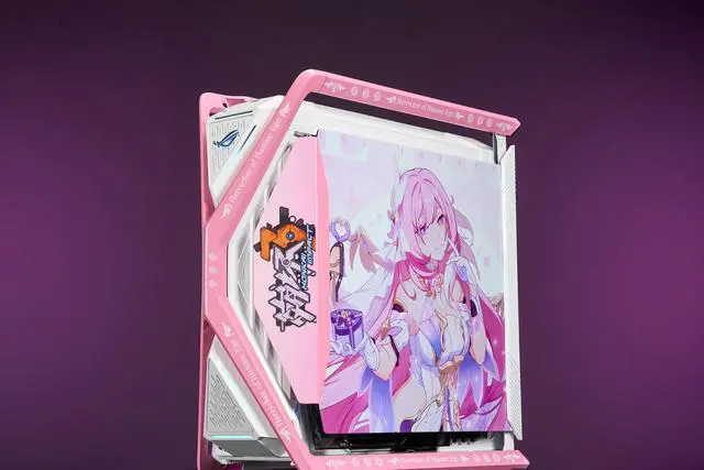 Alt view image 4 of 7 - GR701 E-ATX computer case, 420 mm dual radiator support, four 140 mm fans, metal GPU holder, component storage, ARGB fan hub, 60W fast charging-Honkai Impact Elysia(Pink)