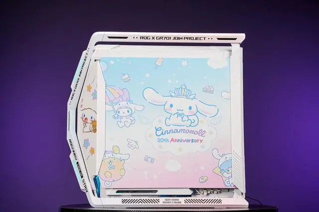 Alt view image 5 of 7 - Corn Electronics GR701 E-ATX computer case, 420 mm dual radiator support, four 140 mm fans, metal GPU holder, component storage, ARGB fan hub, 60W fast charging Cinnamoroll(White)