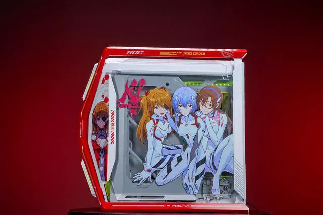 Alt view image 3 of 7 - Corn Electronics GR701 E-ATX computer case, 420 mm dual radiator support, four 140 mm fans, metal GPU holder, component storage, ARGB fan hub, 60W fast charging-Evangelion EVA(Red)