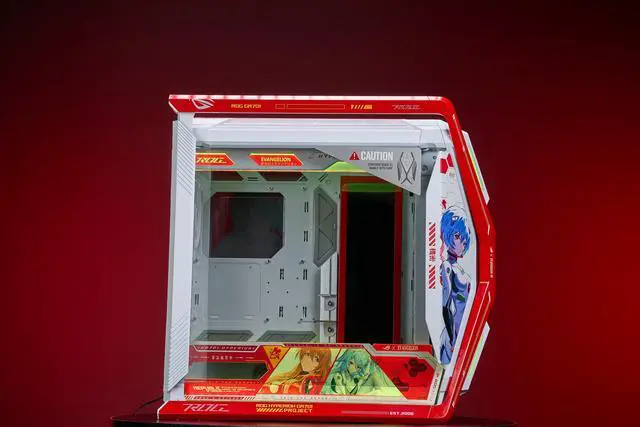 Alt view image 4 of 7 - Corn Electronics GR701 E-ATX computer case, 420 mm dual radiator support, four 140 mm fans, metal GPU holder, component storage, ARGB fan hub, 60W fast charging-Evangelion EVA(Red)