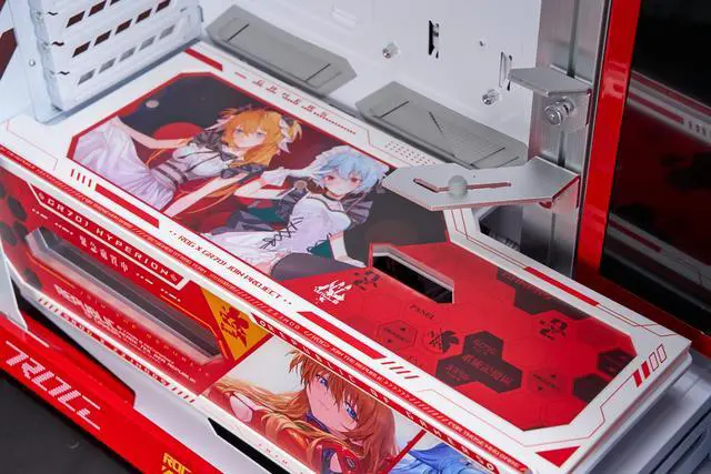 Alt view image 6 of 7 - Corn Electronics GR701 E-ATX computer case, 420 mm dual radiator support, four 140 mm fans, metal GPU holder, component storage, ARGB fan hub, 60W fast charging-Evangelion EVA(Red)