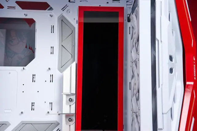 Alt view image 7 of 7 - Corn Electronics GR701 E-ATX computer case, 420 mm dual radiator support, four 140 mm fans, metal GPU holder, component storage, ARGB fan hub, 60W fast charging-Evangelion EVA(Red)