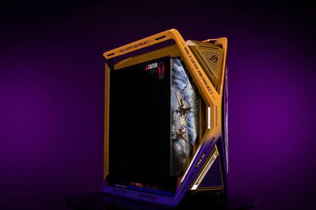 Alt view image 2 of 7 - Corn Electronics GR701 E-ATX computer case, 420 mm dual radiator support, four 140 mm fans, metal GPU holder, component storage, ARGB fan hub, 60W fast charging FINAL FANTASY FF16(Yellow)