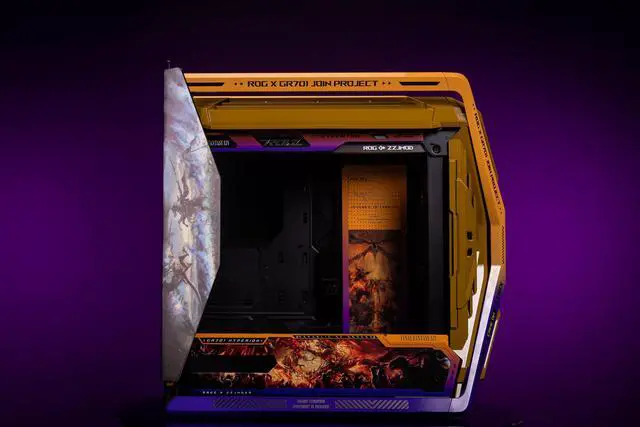 Alt view image 3 of 7 - Corn Electronics GR701 E-ATX computer case, 420 mm dual radiator support, four 140 mm fans, metal GPU holder, component storage, ARGB fan hub, 60W fast charging FINAL FANTASY FF16(Yellow)