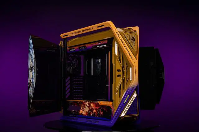 Alt view image 5 of 7 - Corn Electronics GR701 E-ATX computer case, 420 mm dual radiator support, four 140 mm fans, metal GPU holder, component storage, ARGB fan hub, 60W fast charging FINAL FANTASY FF16(Yellow)