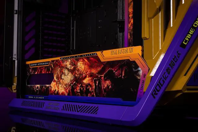 Alt view image 6 of 7 - Corn Electronics GR701 E-ATX computer case, 420 mm dual radiator support, four 140 mm fans, metal GPU holder, component storage, ARGB fan hub, 60W fast charging FINAL FANTASY FF16(Yellow)