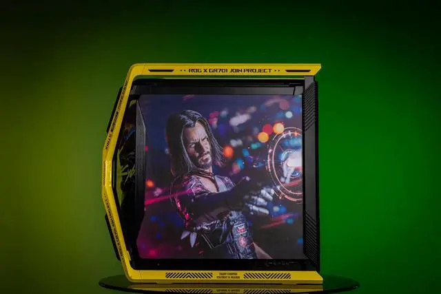 Alt view image 3 of 7 - Corn Electronics GR701 E-ATX computer case, 420 mm dual radiator support, four 140 mm fans, metal GPU holder, component storage, ARGB fan hub, 60W fast charging-Cyberpunk(Yellow)