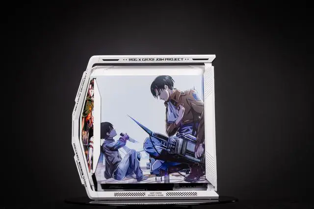 Alt view image 2 of 7 - Corn Electronics GR701 E-ATX computer case, 420 mm dual radiator support, four 140 mm fans, metal GPU holder, component storage, ARGB fan hub, 60W fast charging Attack on titan-White