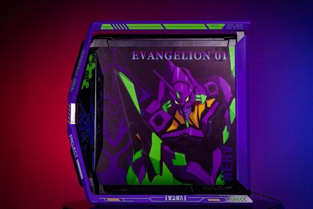 Alt view image 4 of 7 - Corn Electronics GR701 E-ATX computer case, 420 mm dual radiator support, four 140 mm fans, metal GPU holder, component storage, ARGB fan hub, 60W fast charging-Evangelion EVA-01(Purple)