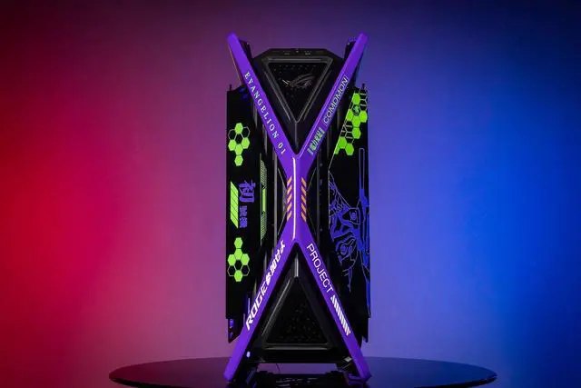 Alt view image 5 of 7 - Corn Electronics GR701 E-ATX computer case, 420 mm dual radiator support, four 140 mm fans, metal GPU holder, component storage, ARGB fan hub, 60W fast charging-Evangelion EVA-01(Purple)