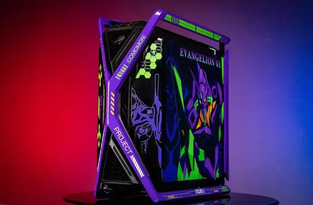 Alt view image 3 of 7 - Corn Electronics GR701 E-ATX computer case, 420 mm dual radiator support, four 140 mm fans, metal GPU holder, component storage, ARGB fan hub, 60W fast charging-Evangelion EVA-01(Purple)