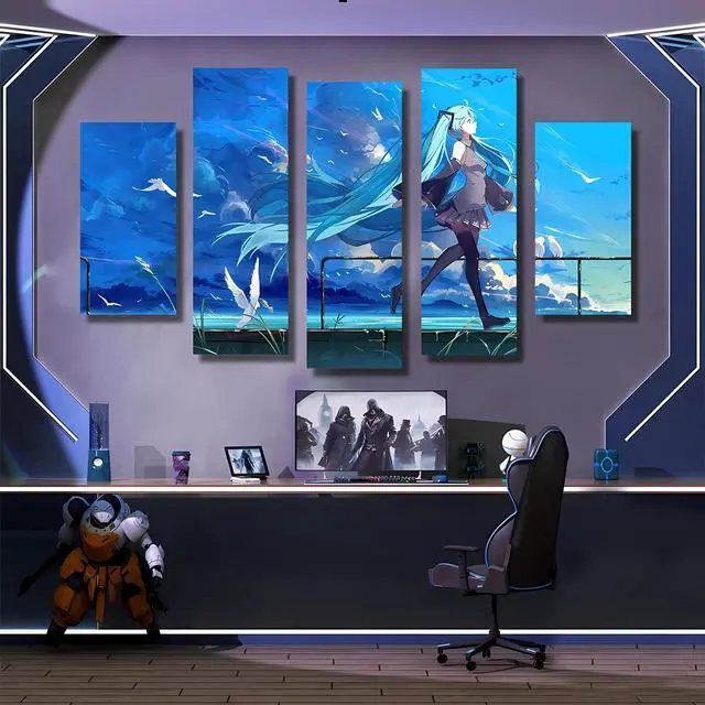 Main image of Punk Wall Art, Frameless Wood Picture for Bedroom, Painting Wall Decor, Oil Canvas Cloth, Non-fading, Waterproof, Easy to Clean (100x60cm) Hatsune Miku
