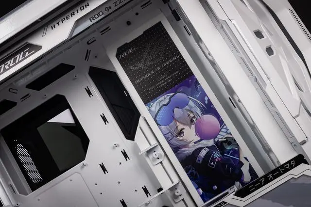 Alt view image 5 of 7 - Corn Electronics GR701 E-ATX computer case, 420 mm dual radiator support, four 140 mm fans, metal GPU holder, component storage, ARGB fan hub, 60W fast charging-NieR