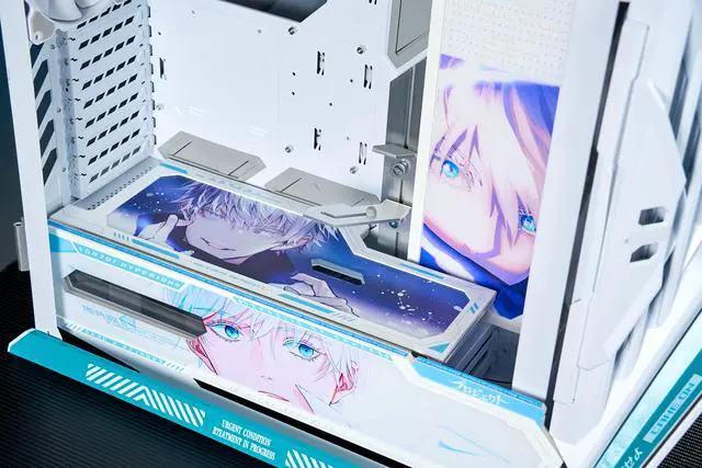 Alt view image 7 of 7 - Corn Electronics GR701 E-ATX computer case, 420 mm dual radiator support, four 140 mm fans, metal GPU holder, component storage, ARGB fan hub, 60W fast charging-Jujutsu Kaisen