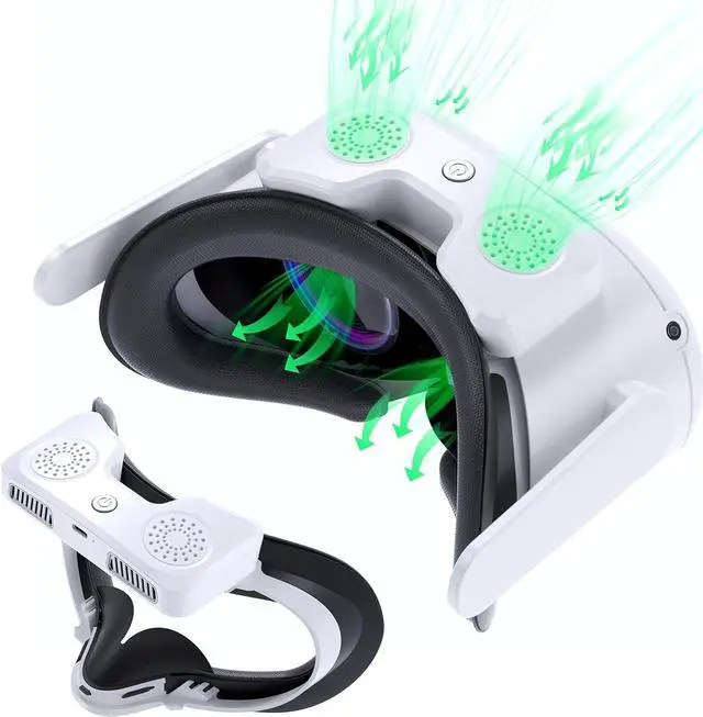Main image of Fan for Oculus Quest 2 Fan Cooler for Oculus Quest 2 Cooling Fan Anti Fog, Accessories for VR Oculus Quest 2, With SweatProof PU Face Cover Pad/Facial Interface/Nose Pad, Double Cooling Fan System