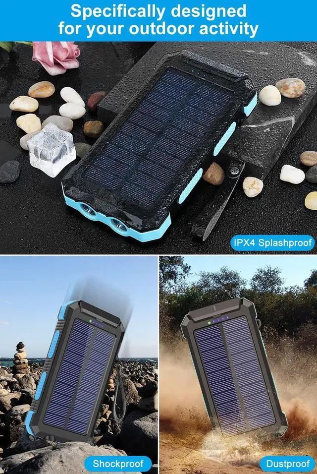 Alt view image 4 of 6 - Power-Bank-Portable-Solar-Charger-30000mAh Battery Pack with Emergency LED Flashlight & 2x2.1A USB-A Output Ports Compatible with iPhone 14/13 Series, Samsung, and More, Perfect for Hiking, Camping