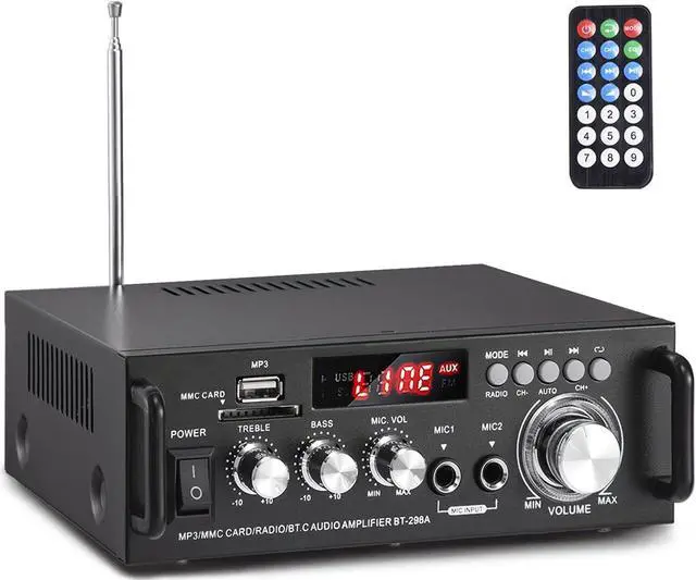 Main image of Corn Electronics 298A Max 300Wx2 Wireless Bluetooth 5.0 Stereo Audio Amplifier, RMS 40Wx2 Power Amp 2 Channel Stereo Receiver for Home Theater Speakers, Bass