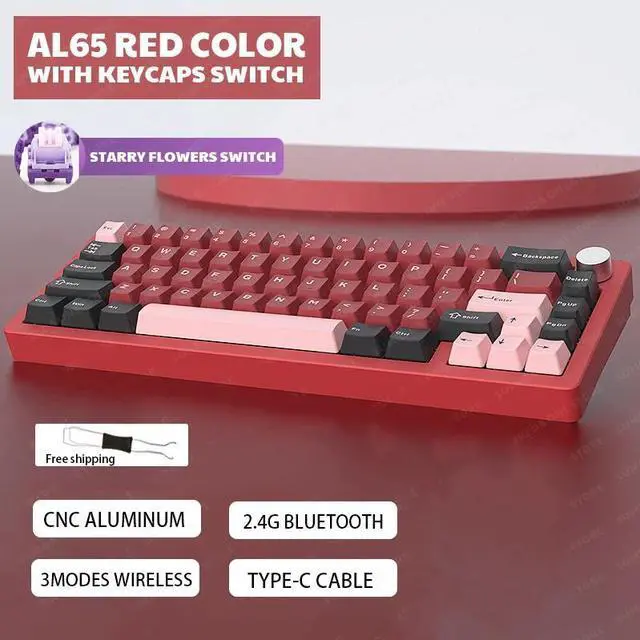 Alt view image 2 of 7 - Corn Electronics AL65 Tri-mode BT5.0/2.4G/USB Mini Wireless Mechanical Keyboard 60% 66 Keys RGB Hot-swappable Bluetooth Wireless Gamer Keyboard