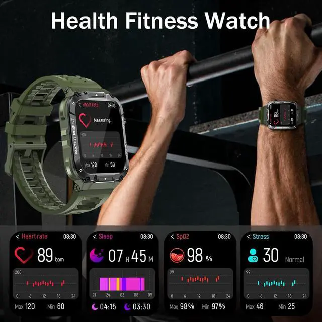 Alt view image 4 of 5 - Military Smart Watch for Men 1.96 Inches Outdoor Sports Smartwatch with Answer/Make Call,Fitness watch,Blood Oxygen,Heart Rate and Sleep Monitor Compatible with iPhone and Android Phones