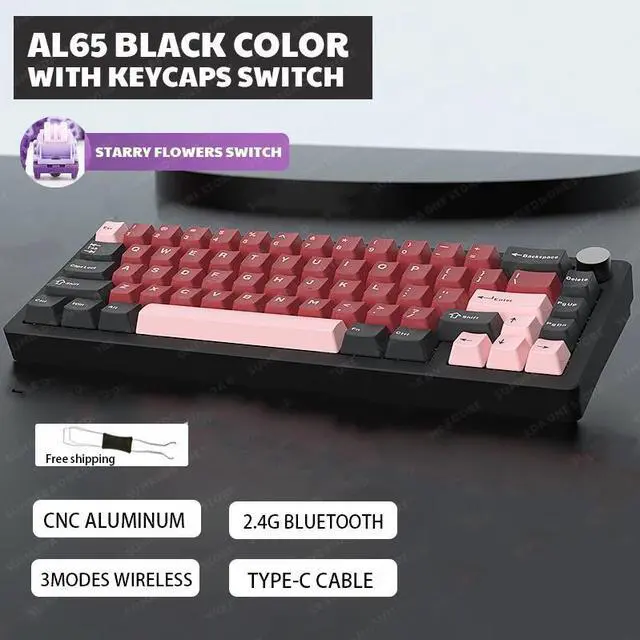 Alt view image 2 of 7 - Corn Electronics AL65 Tri-mode BT5.0/2.4G/USB Mini Wireless Mechanical Keyboard 60% 66 Keys RGB Hot-swappable Bluetooth Wireless Gamer Keyboard Black