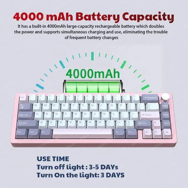 Alt view image 4 of 7 - Corn Electronics AL65 Tri-mode BT5.0/2.4G/USB Mini Wireless Mechanical Keyboard 60% 66 Keys RGB Hot-swappable Bluetooth Wireless Gamer Keyboard Black