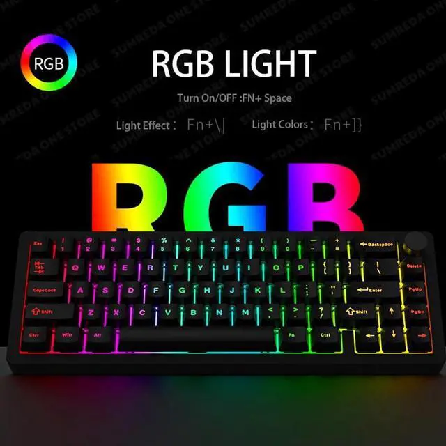Alt view image 5 of 7 - Corn Electronics AL65 Tri-mode BT5.0/2.4G/USB Mini Wireless Mechanical Keyboard 60% 66 Keys RGB Hot-swappable Bluetooth Wireless Gamer Keyboard Black