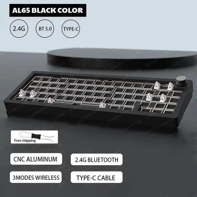 Alt view image 3 of 7 - Corn Electronics AL65 Tri-mode BT5.0/2.4G/USB Mini Wireless Mechanical Keyboard 60% 66 Keys RGB Hot-swappable Bluetooth Wireless Gamer Keyboard Black