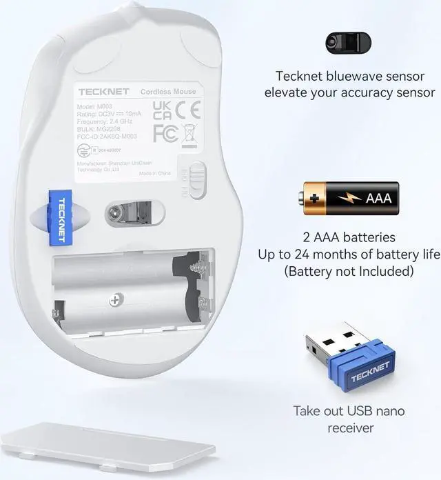 Alt view image 3 of 4 - Corn Electronics 2.4G Wireless Mouse Portable Mobile Optical Mouse with USB Receiver, 5 Adjustable DPI Levels, 6 Buttons for Notebook, PC, Laptop, Computer, Macbook - White