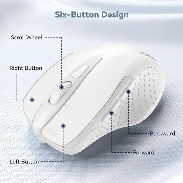 Main image of Corn Electronics 2.4G Wireless Mouse Portable Mobile Optical Mouse with USB Receiver, 5 Adjustable DPI Levels, 6 Buttons for Notebook, PC, Laptop, Computer, Macbook - White