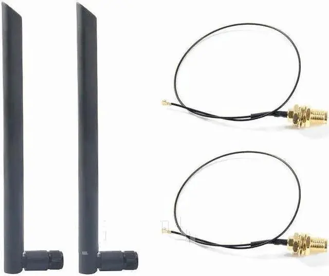 Alt view image 5 of 5 - 2 x 2.4GHz 5GHz 5.8GHz Dual Band WiFi RP-SMA Male Antenna + 2 x 30CM MHF4 IPEX to RP SMA Female Pigtail Cable for NGFF M.2 WiFi Card Wireless Routers PC Repeater Desktop PC FPV UAV Drone