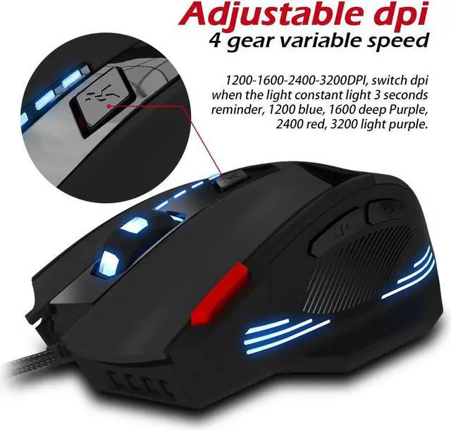 Alt view image 5 of 6 - Corn Electronics T-60 Wired Gaming Mouse 3200 DPI Adjustable 7 Buttons Led Optical Gaming Mice for Laptop Desktop Gamer