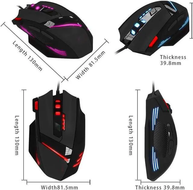 Alt view image 6 of 6 - Corn Electronics T-60 Wired Gaming Mouse 3200 DPI Adjustable 7 Buttons Led Optical Gaming Mice for Laptop Desktop Gamer