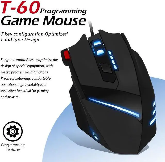 Alt view image 4 of 6 - Corn Electronics T-60 Wired Gaming Mouse 3200 DPI Adjustable 7 Buttons Led Optical Gaming Mice for Laptop Desktop Gamer