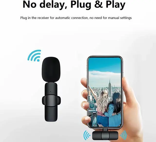 Alt view image 2 of 7 - CORN 2 Pack Professional Wireless Lavalier Microphone for iPhone, iPad & Android, Mini Microphone, Ultra-Low Delay Noise Canceling Microphone for Video Recording, Vlog, YouTube, TikTok