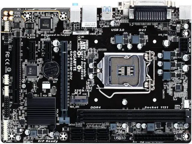 Alt view image 2 of 3 - Gigabyte B150M-D3V Motherboard LGA1151, DDR3, Parallel, M2 SATA, Intel B150