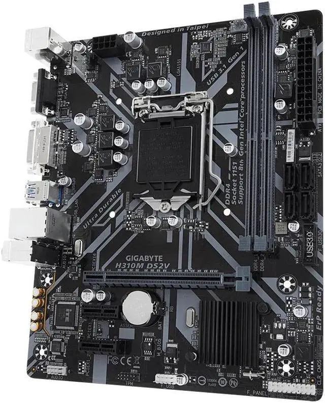 Alt view image 2 of 4 - GIGABYTE H310M DS2V motherboard with GIGABYTE 8118 Gaming LAN, Anti-Sulfur Resistor, Smart Fan 5, CEC 2019 ready