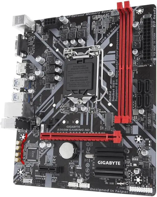 Alt view image 3 of 4 - GIGABYTE B360M GAMING HD motherboard with GIGABYTE 8118 Gaming LAN, PCIe Gen3 x4 M.2, Anti-Sulfur Resistor, Smart Fan 5, CEC 2019 ready