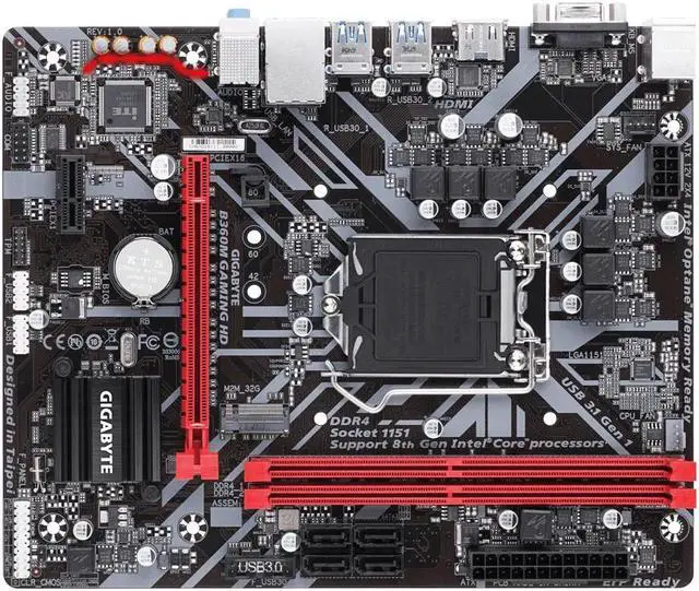 Alt view image 4 of 4 - GIGABYTE B360M GAMING HD motherboard with GIGABYTE 8118 Gaming LAN, PCIe Gen3 x4 M.2, Anti-Sulfur Resistor, Smart Fan 5, CEC 2019 ready
