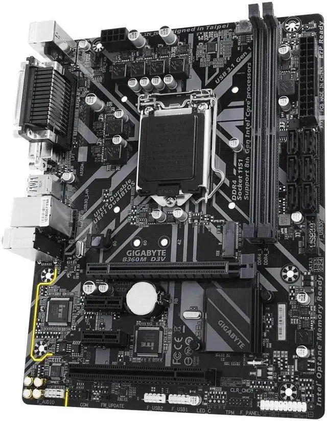 Alt view image 3 of 4 - GIGABYTE B360M D3V motherboard with GIGABYTE 8118 Gaming LAN, PCIe Gen3 x4 M.2, Anti-Sulfur Resistor, Smart Fan 5, DualBIOS, CEC 2019 ready