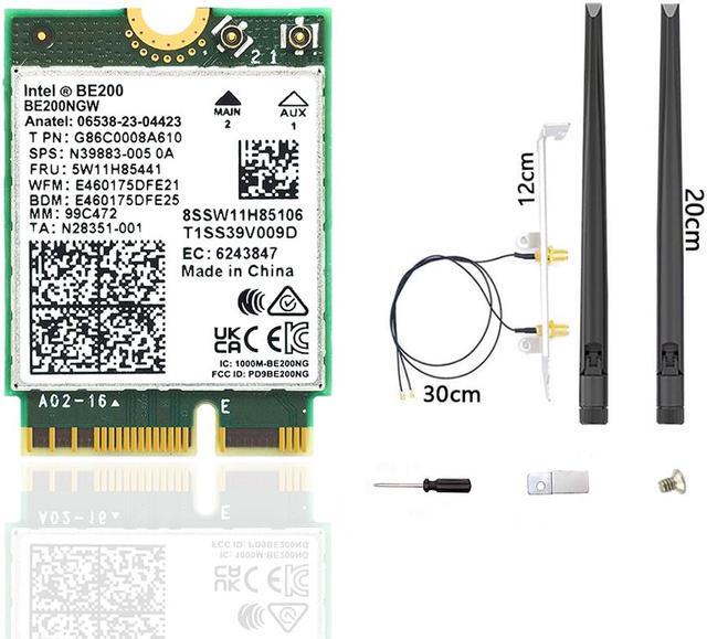 Main image of WiFi 7 BE200 NGW Wireless Card, Tri-Band 6GHz/5GHz/2.4GHz M.2 NGFF Bluetooth 5.4, Includes Ipex Cable, 8dBi Antennas and Brackets Support Windows 10/11(64 bit)/Linux, Not Support AMD. (with Antennas)