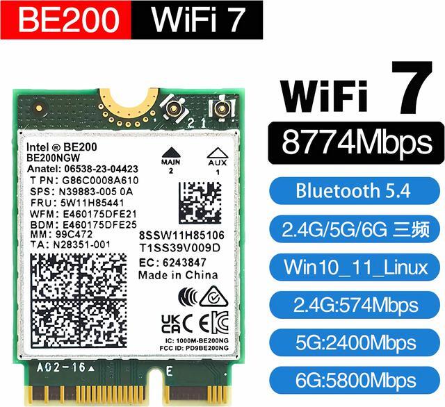Alt view image 3 of 7 - WiFi 7 BE200 NGW Wireless Card, Tri-Band 6GHz/5GHz/2.4GHz M.2 NGFF Bluetooth 5.4, Includes Ipex Cable, 8dBi Antennas and Brackets Support Windows 10/11(64 bit)/Linux, Not Support AMD. (with Antennas)