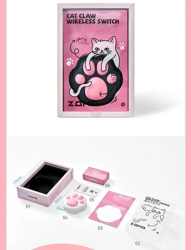 Alt view image 5 of 5 - Wireless Desktop Power Button for PC(Laptop is not compatible), Pink Cute Cat Button Black, PVC Elastic Silicone Material