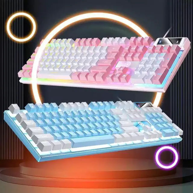 Alt view image 2 of 7 - Mechanical Feeling Gaming Keyboard Full Size 104-Keys for PC and Laptop, 26 Anti-ghosting Keys,Blue keyboard Wired White Backlit