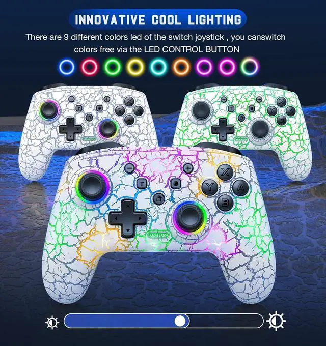 Alt view image 4 of 7 - Switch Controller, Gammeefy Wireless Switch Pro Controller for Nintendo Switch/Lite/OLED, 9 Color Adjustable LED Switch Remote Compatible with Windows PC/Android/IOS/Xbox 360 with Programmable (White)