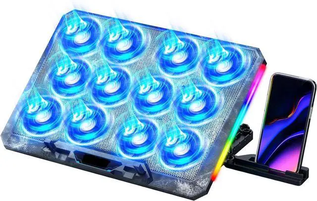 Main image of Laptop Cooling Pad with 12 Quiet Fans, Slim Portable for 12-17.3 Inch Laptop Cooler Stand with 5 Height Adjustable, Ergonomic Gaming Cooling Fan Pad with Two USB Ports & Phone Holder (Gear)