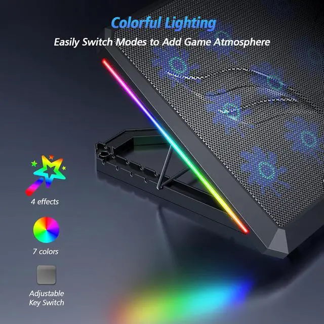 Alt view image 6 of 7 - Laptop Cooling Pad with 12 Quiet Fans, Slim Portable for 12-17.3 Inch Laptop Cooler Stand with 5 Height Adjustable, Ergonomic Gaming Cooling Fan Pad with Two USB Ports & Phone Holder (Gear)