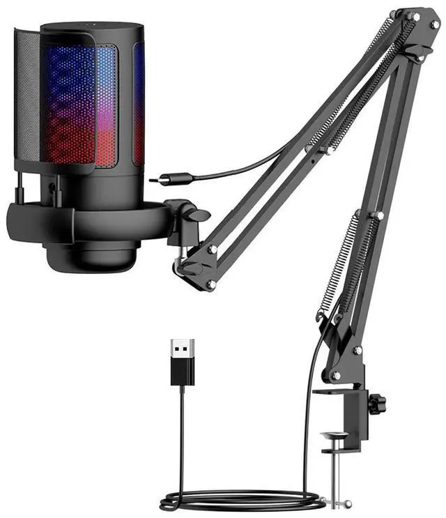 Main image of CORN Gaming PC USB Microphone, Podcast Condenser Mic with Boom Arm, Pop Filter, Mute Button for Streaming, Twitch, Online Chat, RGB Computer Mic for PS4/5 PC Gamer Youtuber-AmpliGame ME6S